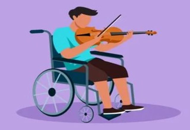 A musician playing despite physical limitations